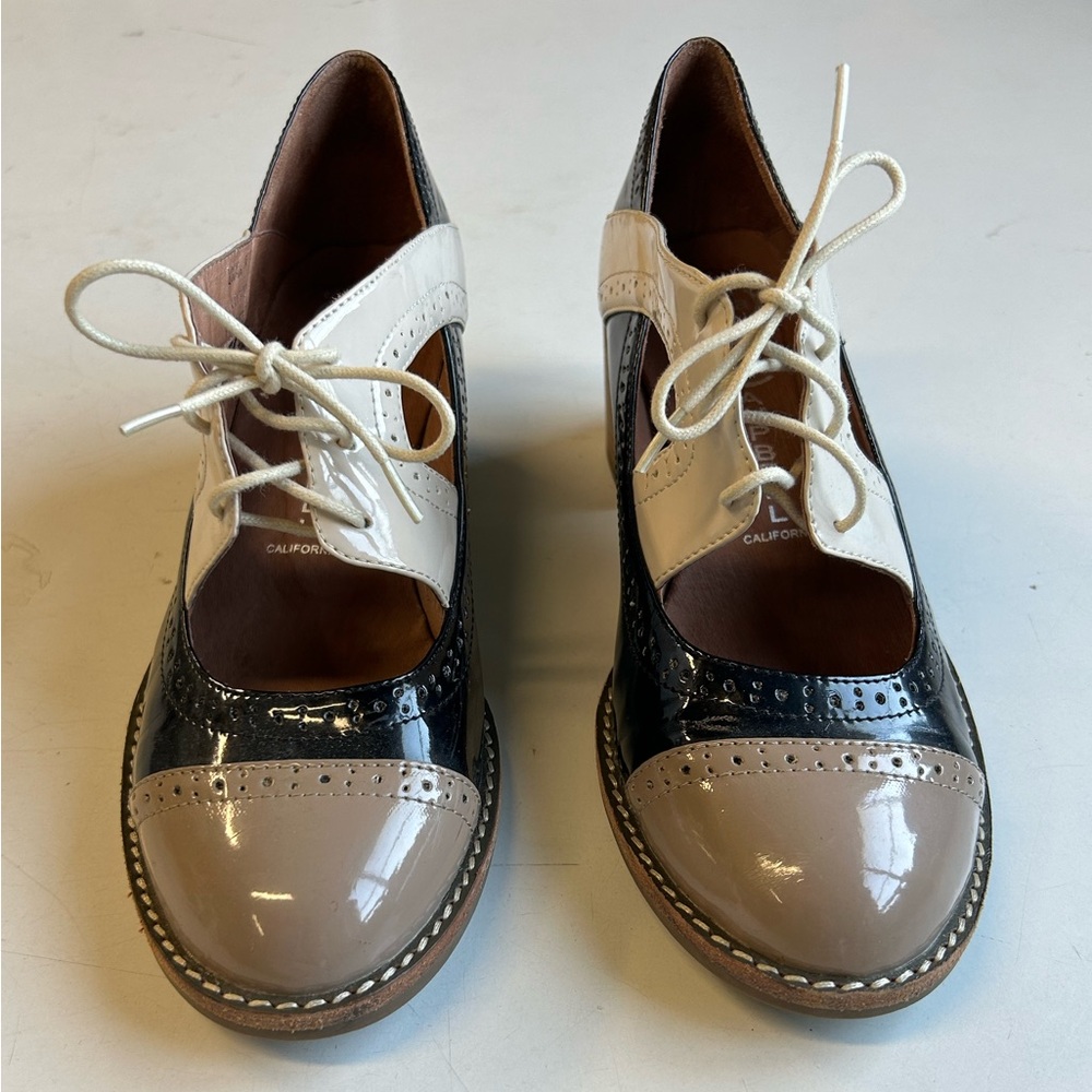 Jeffrey Campbell Tri-Tone Patent Oxford Heels in Black, Cream & Taupe - Picture 2 of 9